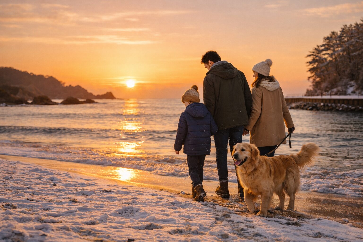 >> 冬の香住海岸を、愛犬と歩く穏やかな夕暮れ。画像