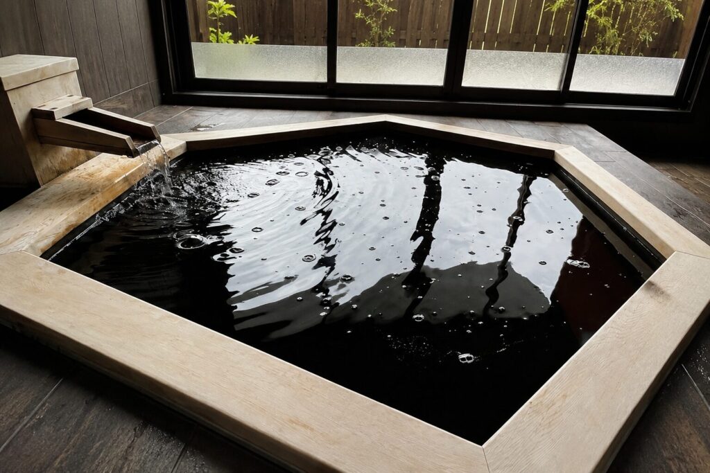リトリートグランピング千葉亀山の黒湯天然温泉をイメージした専用風呂